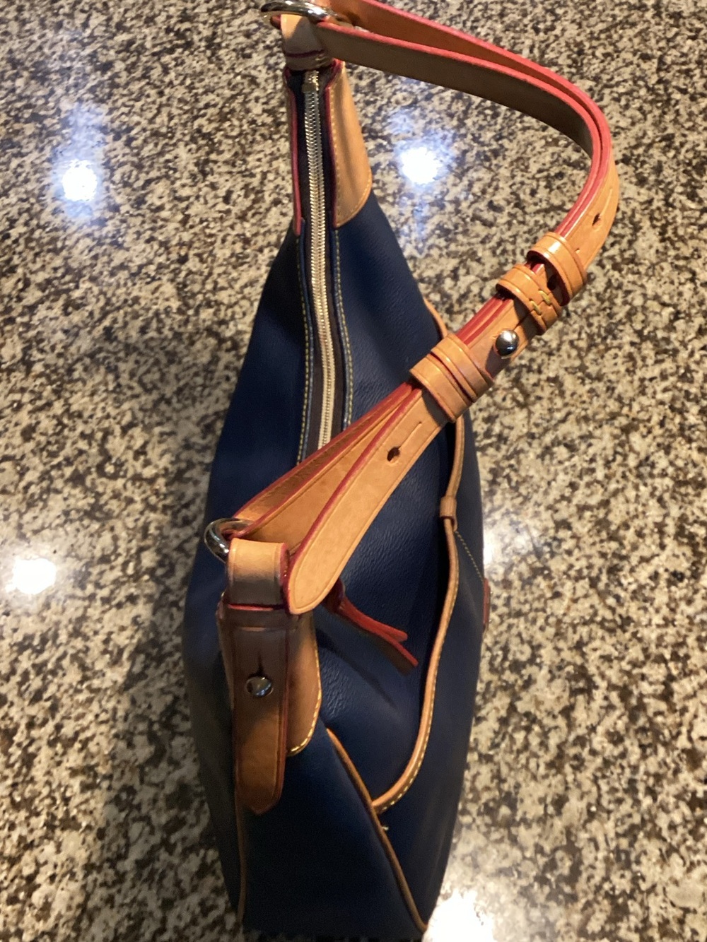 Dooney & Bourke Navy and Tan Leather Shoulder Hobo - Picture 4 of 8
